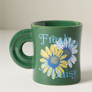 Anthropologie Ariane Stoneware Mug | Fresh As a Daisy | Green | NIB